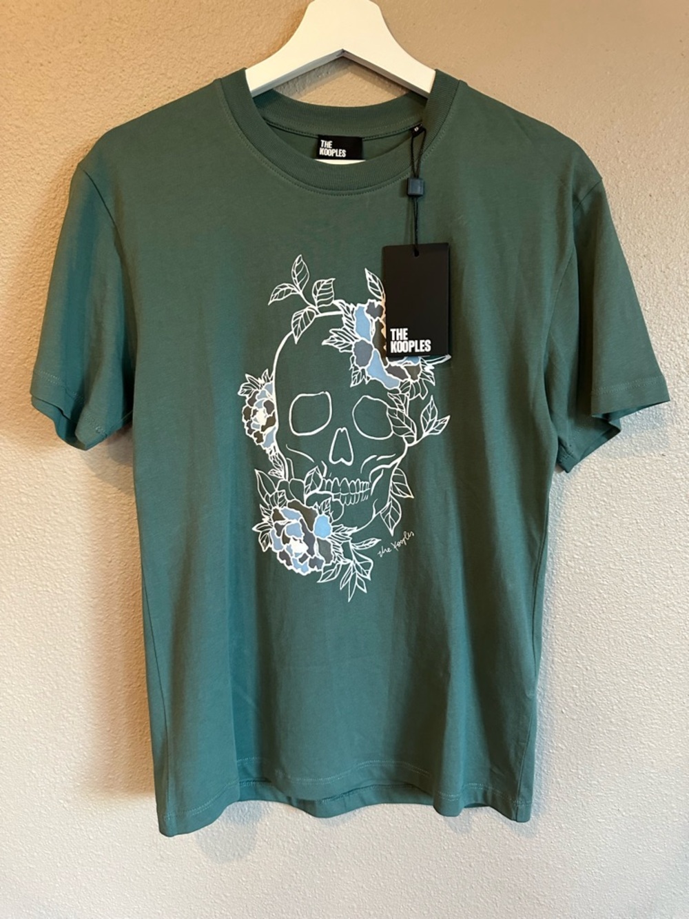 The Kooples Forest Green Skull & Floral Short Sleeve Tee